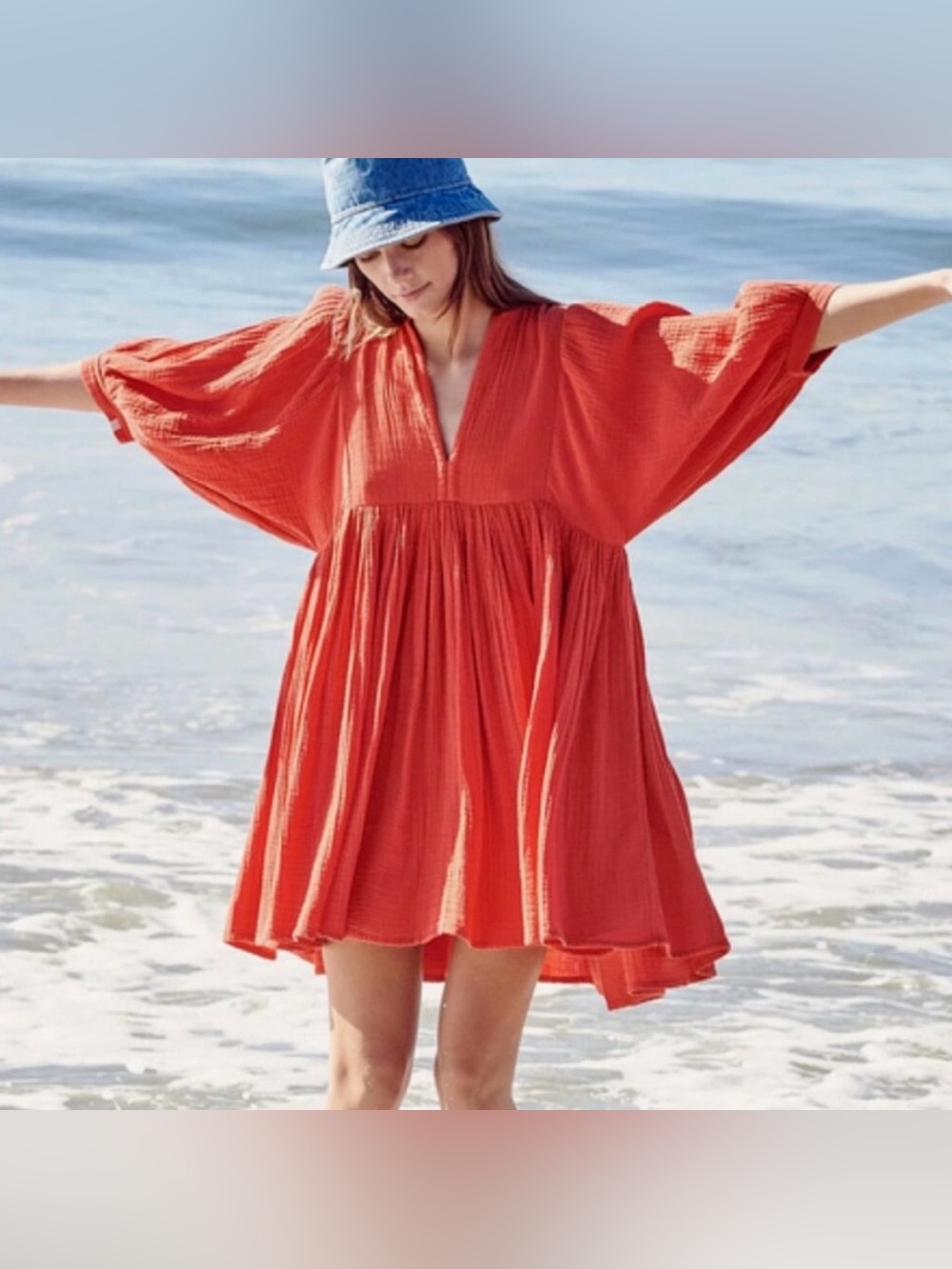 Anthropologie Sundry gauzy balloon sleeve full skirt dress